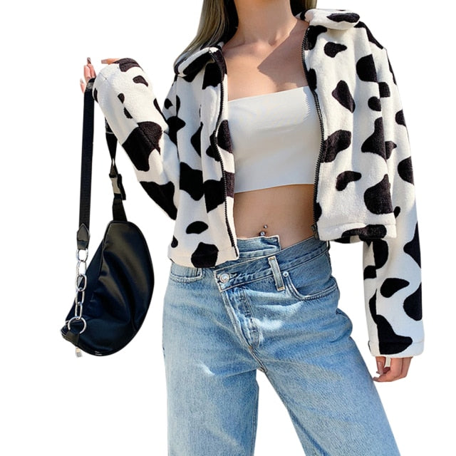 Cow Print Crop Cut Jacket