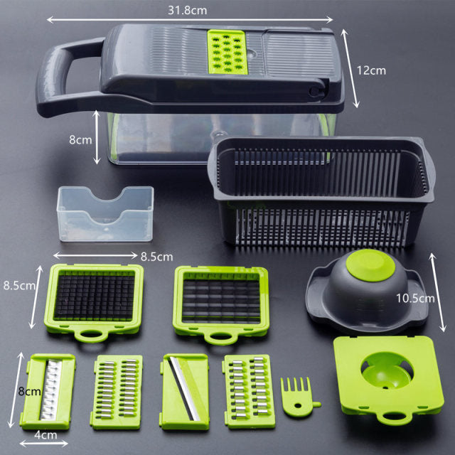 12 in 1 Kitchen Vegetable/Fruit Chopper, asst'd blades and 1 storage cont. Asst'd colors