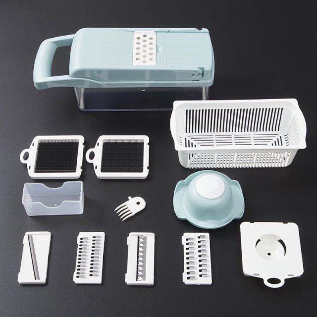 12 in 1 Kitchen Vegetable/Fruit Chopper, asst'd blades and 1 storage cont. Asst'd colors