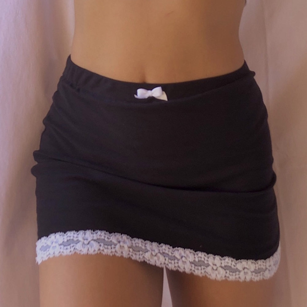 Lace Hem Womens Skirt Slim Lace-up Mini Dress High Waist Short Skirt Black Low Waist E Girl Aesthetic Mini Tennis Skirt