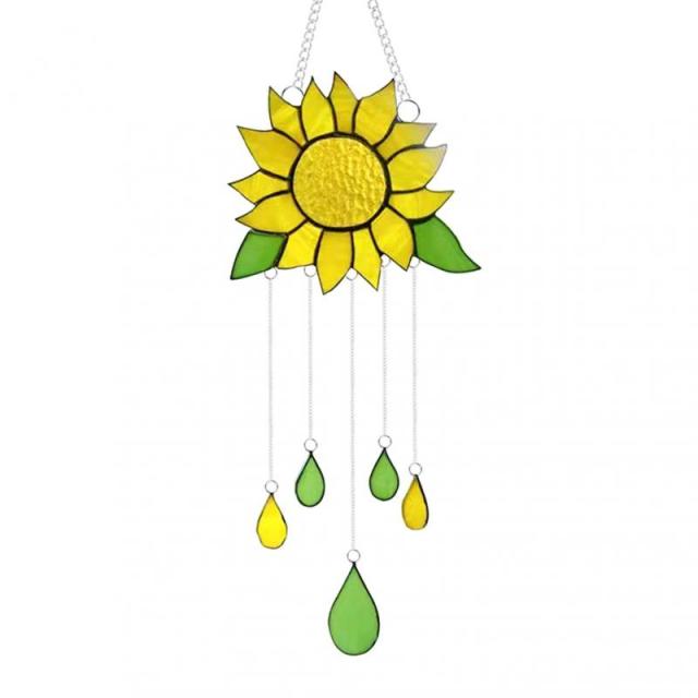 Beautiful Sunflower Stained Glass Window Hanging. Works as a wind chime or just hanging in a window.