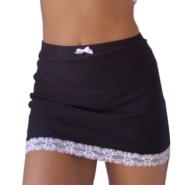 Lace Hem Womens Skirt Slim Lace-up Mini Dress High Waist Short Skirt Black Low Waist E Girl Aesthetic Mini Tennis Skirt