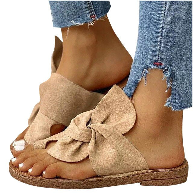 Fashion Causal Slippers Women Summer Outdoor Open Toe Slide Bow-Knot Comfy Sandals Slippers Low Heeled Shoes chaussure femme