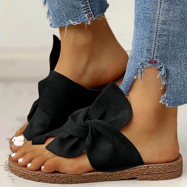 Fashion Causal Slippers Women Summer Outdoor Open Toe Slide Bow-Knot Comfy Sandals Slippers Low Heeled Shoes chaussure femme