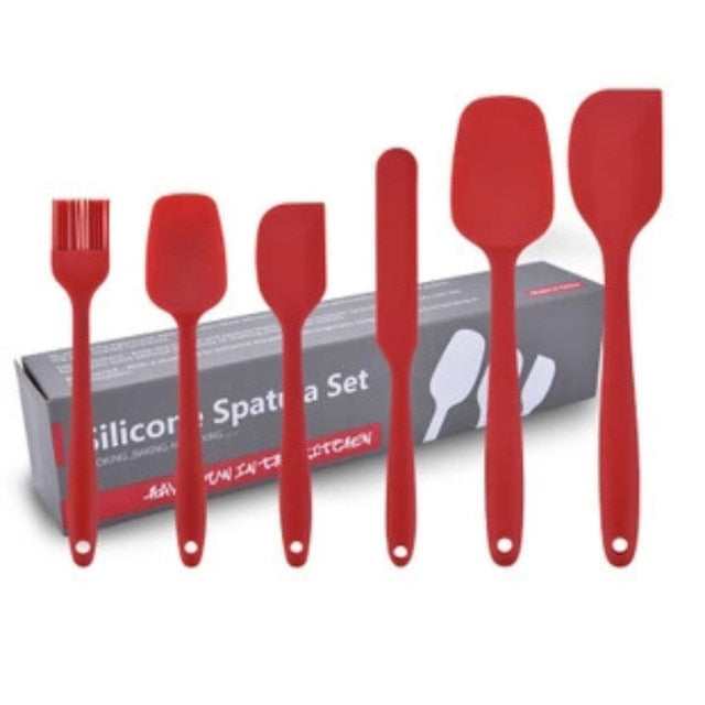 6PCs Heat Resistant Silicone Cooking Tools. Asst'd Scrapers with Basting Brush.