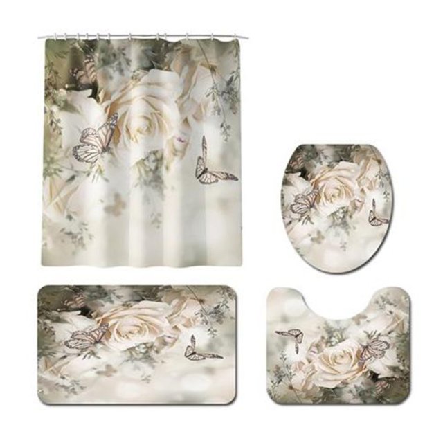 Printed 4pc. Bathroom Shower Curtain Set. Avail. as shower curtain or 4pc. set
