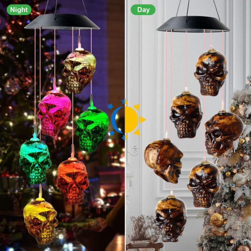NEW Solar Wind Chime LED Light Halloween Theme Head. Waterproof Halloween Garden Decor. Avail. in asst'd themes.