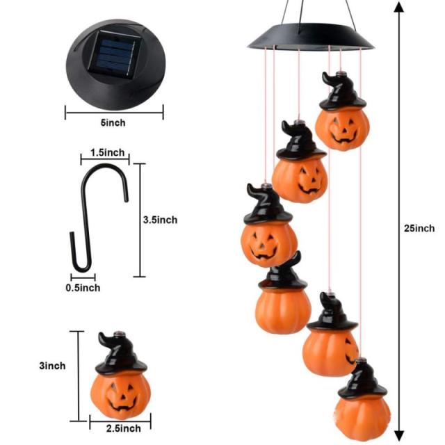 NEW Solar Wind Chime LED Light Halloween Theme Head. Waterproof Halloween Garden Decor. Avail. in asst'd themes.