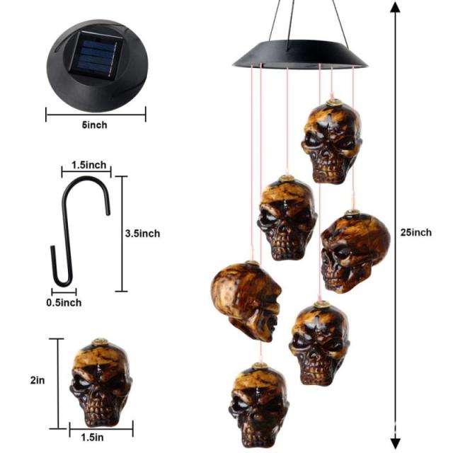 NEW Solar Wind Chime LED Light Halloween Theme Head. Waterproof Halloween Garden Decor. Avail. in asst'd themes.