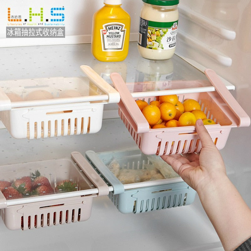 Food Storage Refrigerator Shelf Plastic Organizer Baskets. Available in White or Apricot