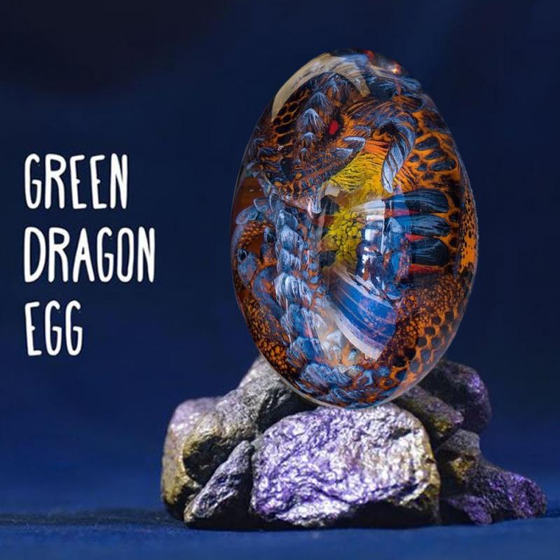 Creative Dream Crystal Transparent Lava Dragon Egg. Resin Sculpture Sitting upon Glowing Rock Base. Eggs Avail. in 3 Colors. Base Sold Separate.