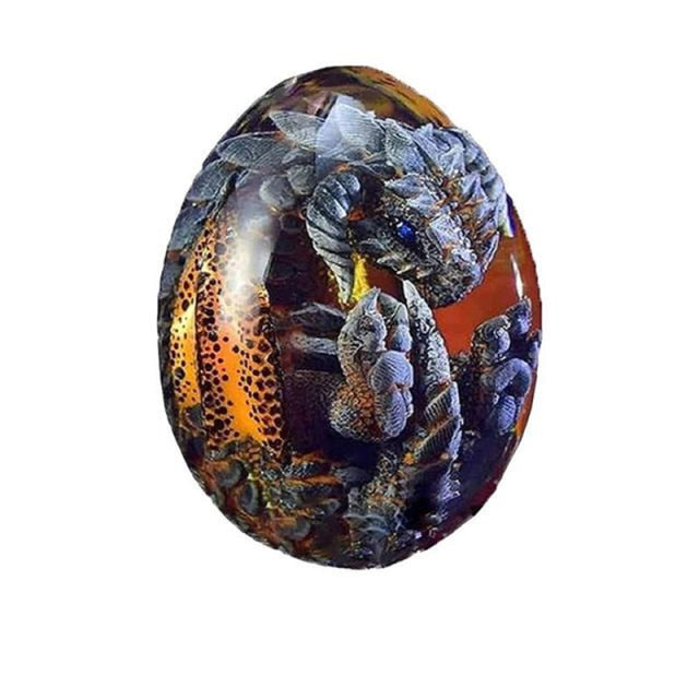 Creative Dream Crystal Transparent Lava Dragon Egg. Resin Sculpture Sitting upon Glowing Rock Base. Eggs Avail. in 3 Colors. Base Sold Separate.
