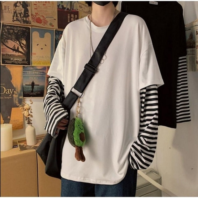 Oversized Long Striped Sleeve T Shirt. Looks like 2 shirts. Avail. in sizes S-XXXL and 8 Styles