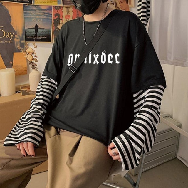Oversized Long Striped Sleeve T Shirt. Looks like 2 shirts. Avail. in sizes S-XXXL and 8 Styles