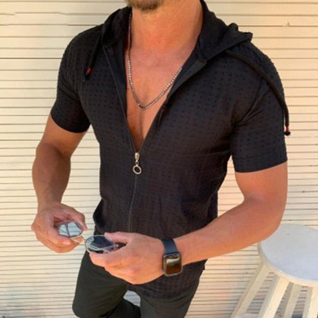 Men's Long sleeved Zipper Front Hooded Shirt. Avail. in 5 Colors and Sizes S-XXXL. *Black also avail. in Short Sleeve*