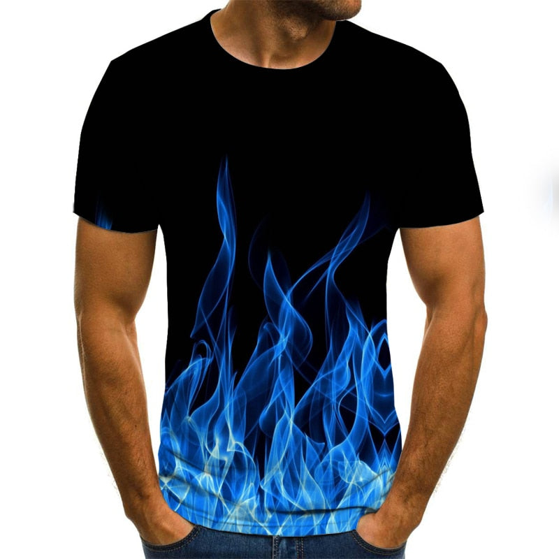Men's 3D Smoke/Flames Design Short Sleeve T-Shirt. Avail. in XXS - 6XL and Asst'd Colors. Print is on Front/Back.