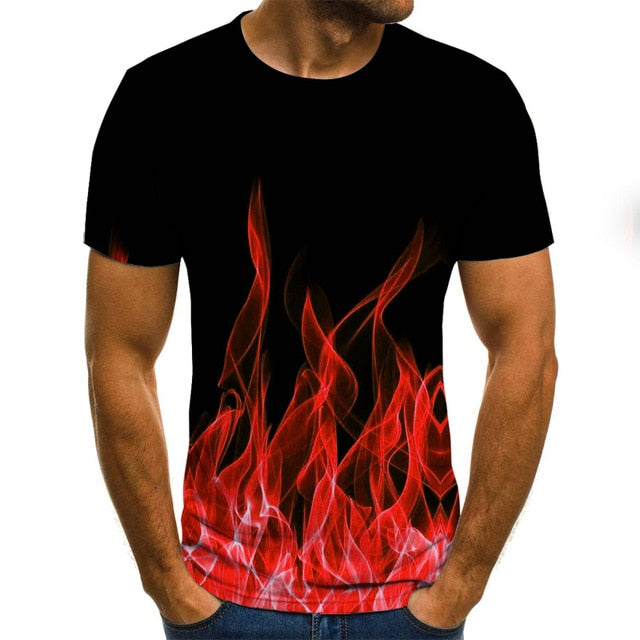 Men's 3D Smoke/Flames Design Short Sleeve T-Shirt. Avail. in XXS - 6XL and Asst'd Colors. Print is on Front/Back.