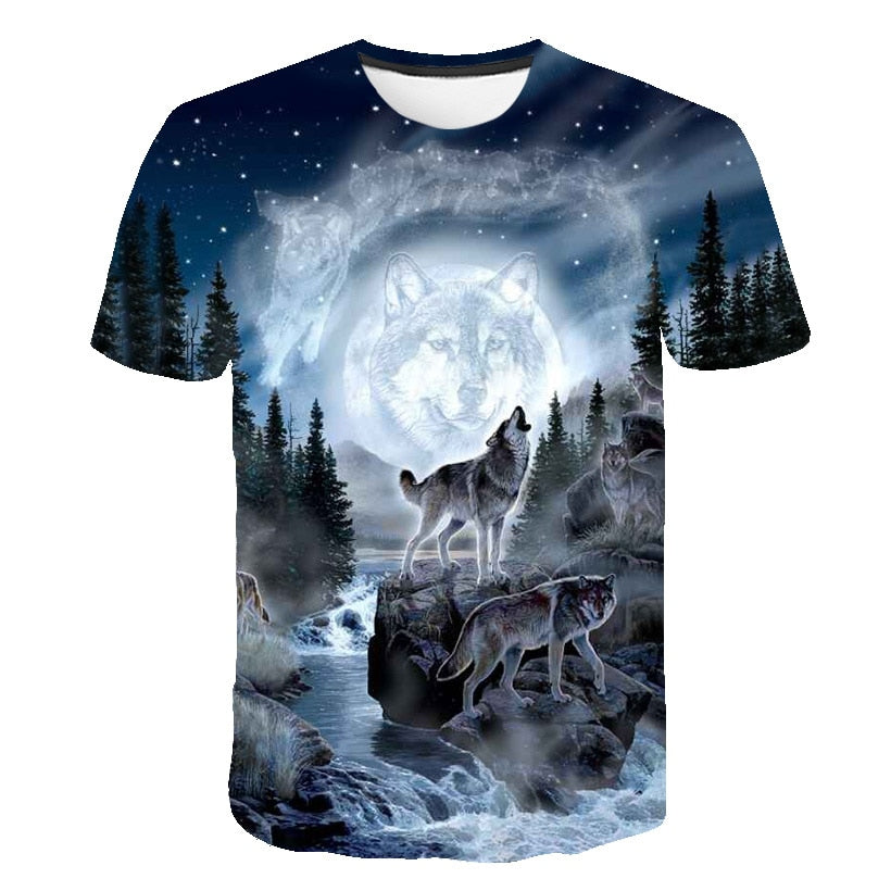 3D Wolf Print Fashion T-shirt Short Sleeve. Avail. sizes XS - 6XL and Asst'd prints.