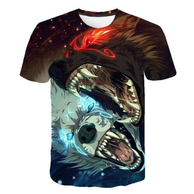 3D Wolf Print Fashion T-shirt Short Sleeve. Avail. sizes XS - 6XL and Asst'd prints.