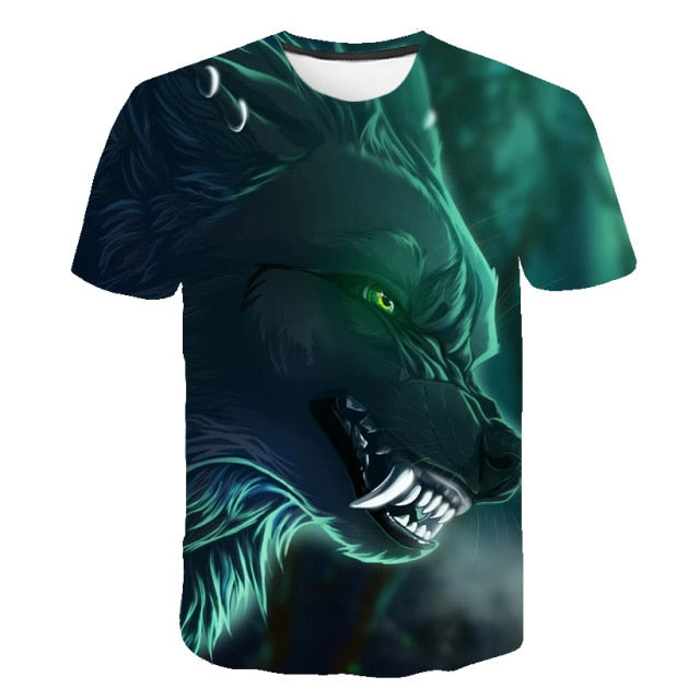 3D Wolf Print Fashion T-shirt Short Sleeve. Avail. sizes XS - 6XL and Asst'd prints.