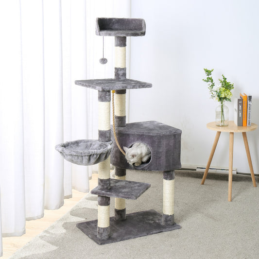 Cat Tree Luxury Tower with Double Condo and Scratching Post. Avail. in Asst'd Sizes & Asst'd colors.