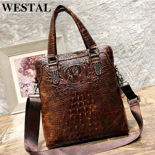 WESTAL Men's Genuine Leather Handbag/Shoulder Bag ; Crocodile pattern, Vintage Luxury