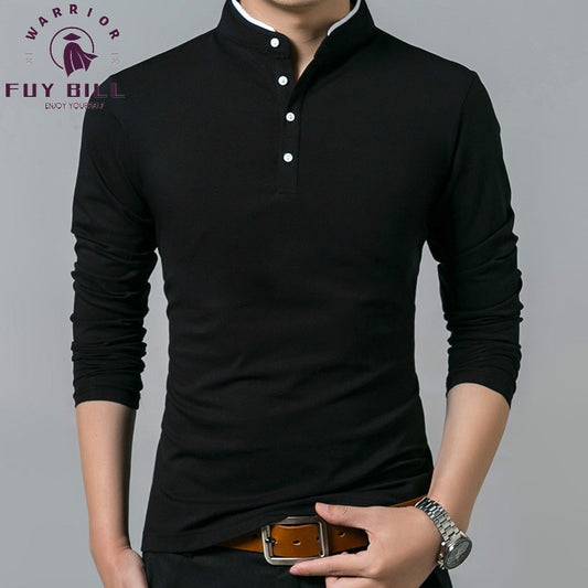 Mandarin Collar Long Sleeve Cotton T-Shirt. Avail. in Sizes M-4XL and Asst'd Colors.