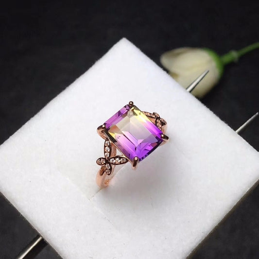 Natural Square Amethyst Gemstone Ring