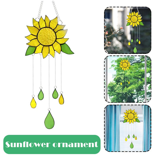 Beautiful Sunflower Stained Glass Window Hanging. Works as a wind chime or just hanging in a window.