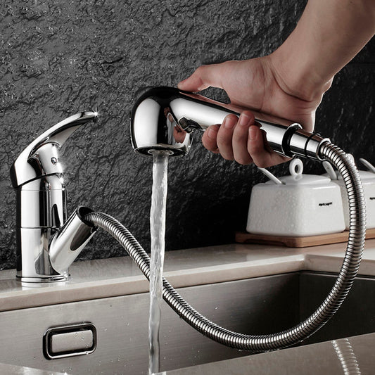 Kitchen Faucet w/Pull-out Sink Sprayer Chrome Plated Single Knob Operation