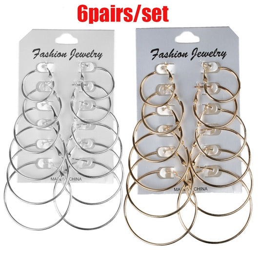 6Pairs /12Pairs Punk Hoop Earrings Set Big Circle Earrings