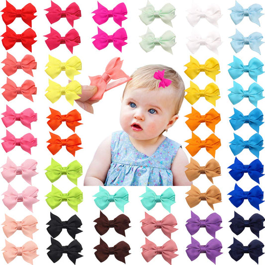 Multi Color Girls Lined Hair Pins Tiny 2" Hair Bows with Alligator Clips for Girls of All Ages: great for thin hair.