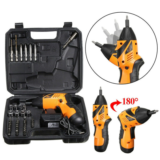 45pc. Cordless Rechargeable Drill/ Screwdriver Power Tool. Adjustable Screwdriver/ Drill Bit Set. Incl.34 bits