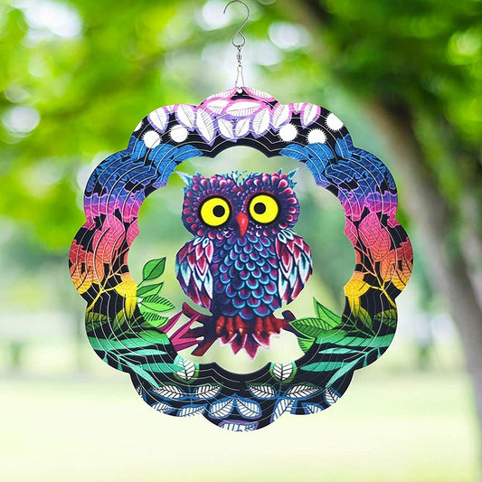 Cute Little Owl Spinning Wind Chime. 3D Laser Cut Metal. Avail. in 2 Owl Color Schemes or Heart Design