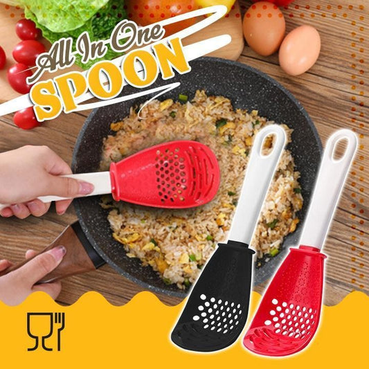 New Multifunctional Cooking Spoon. Heat-resistant all in one Colander Spoon. Avail. in Black and Red.