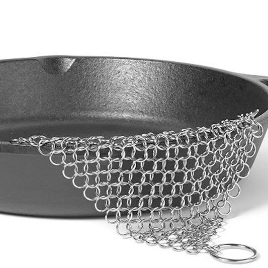 Stainless Steel Cast Iron Pan Chain Scrubber. Great for Hard Stuck-on Messes. Avail. in Square or Round Styles.