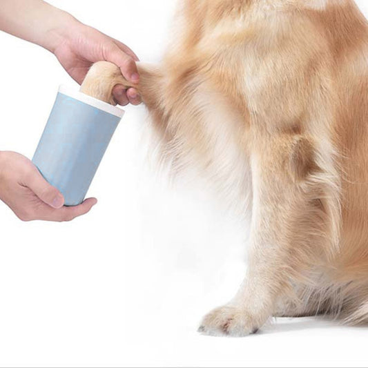 Portable Dog Paw Cleaner Cup. Soft Silicone Cup and Inner Brushes. Avail. in Gray and Gold