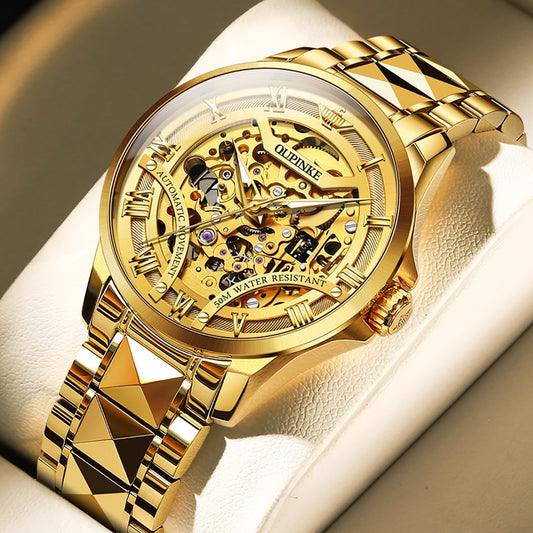 OUPINKE Men's Luxury Watch. Mechanical Japan Movement. Waterproof, Steel Band. Asst'd Watch Face Colors.