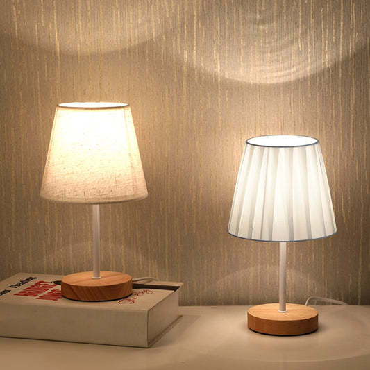 Wooden Table Lamp for Bedside, Living Room, or Desk. Avail. in 4 Colors and Asst'd Shade Designs. USB Powered.