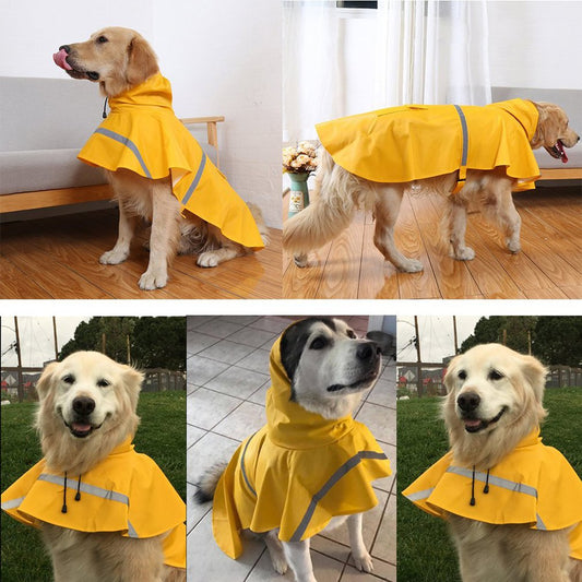 Yellow Slicker Style Hooded Raincoat. Avail. in sizes M-XXL. Reflective Strips for Night Walks