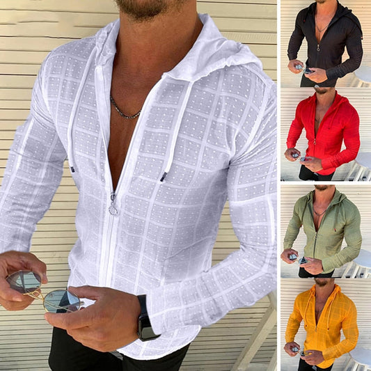 Men's Long sleeved Zipper Front Hooded Shirt. Avail. in 5 Colors and Sizes S-XXXL. *Black also avail. in Short Sleeve*