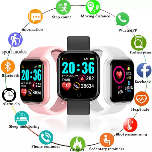 Digital Health and Tech Monitoring Wristwatch for Men Women and Children. Avail. for Apple and Android Systems. Avail. in Asst'd. Colors.
