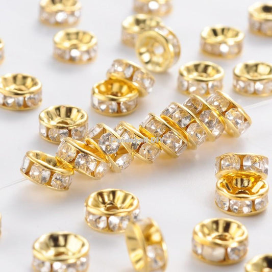 500pcs Grade B 8mm Rondelle Iron Clear Rhinestone Spacer Beads